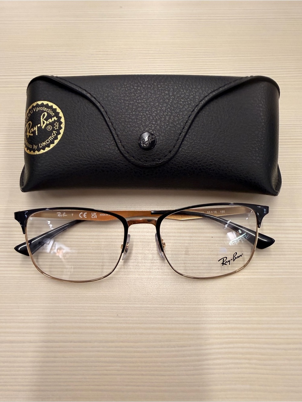 NEW Ray-Ban Unisex Black and Gold Eyeglass Frame with Case